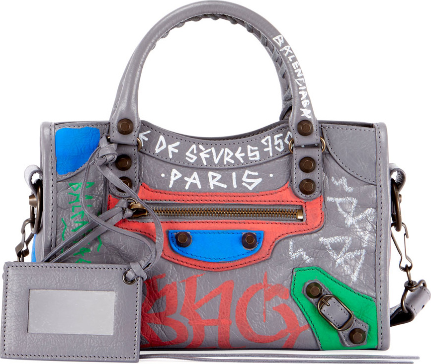 Balenciaga Classic City Mini City Graffiti-Print Tote Bag