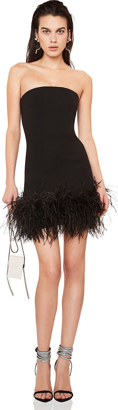 Saint Laurent Feather Hem Strapless Crepe Dress