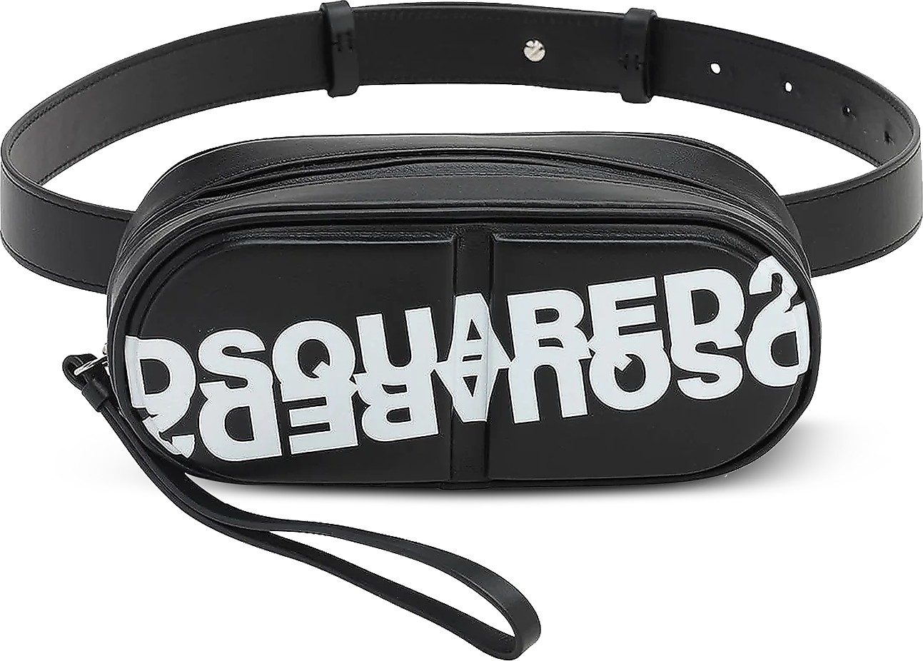 DSQUARED2 Dsquared2 Printed Black Calf Leather Pill Belt Bag