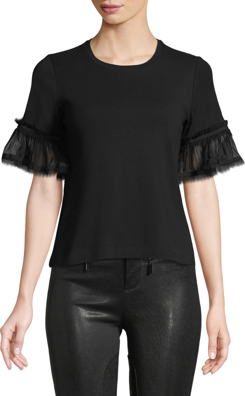 Alexis Tera Flutter-Sleeve Crewneck Combo Tee