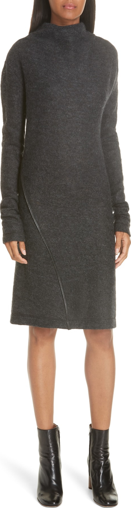 Helmut Lang Leather Trim Wool Blend Dress