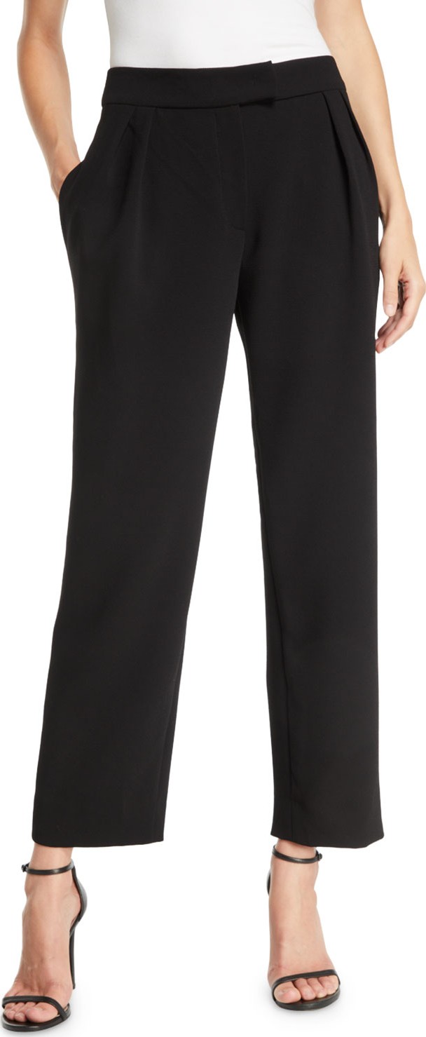 Emporio Armani Pebble Crepe Pleated Straight-Leg Fashion Pants