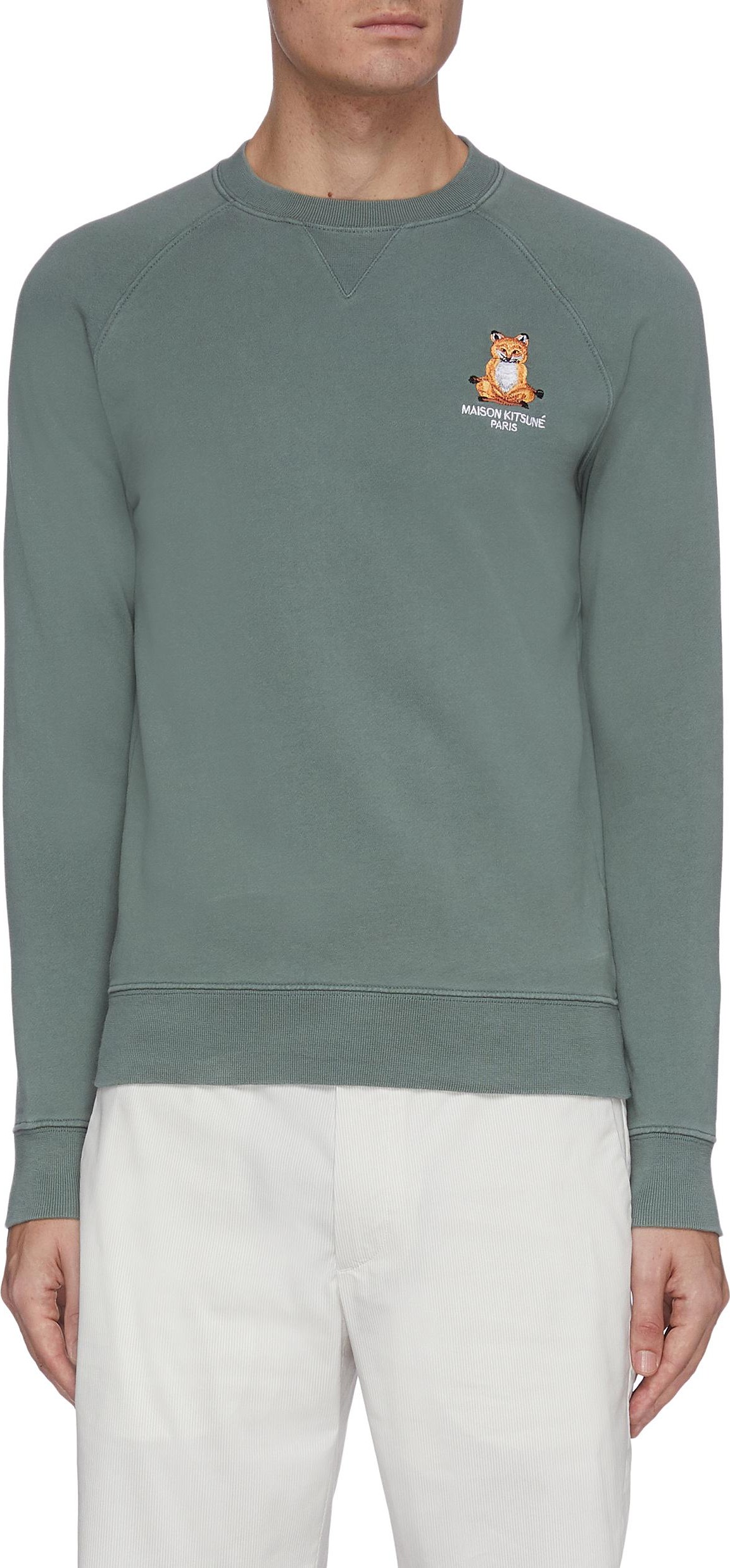 Maison Kitsune Lotus fox embroidered raglan sweatshirt