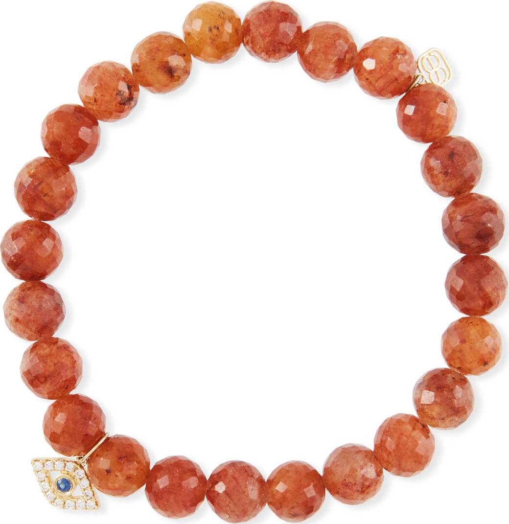 Sydney Evan Rutilated Quartz Bead Bracelet w/ Evil Eye Charm