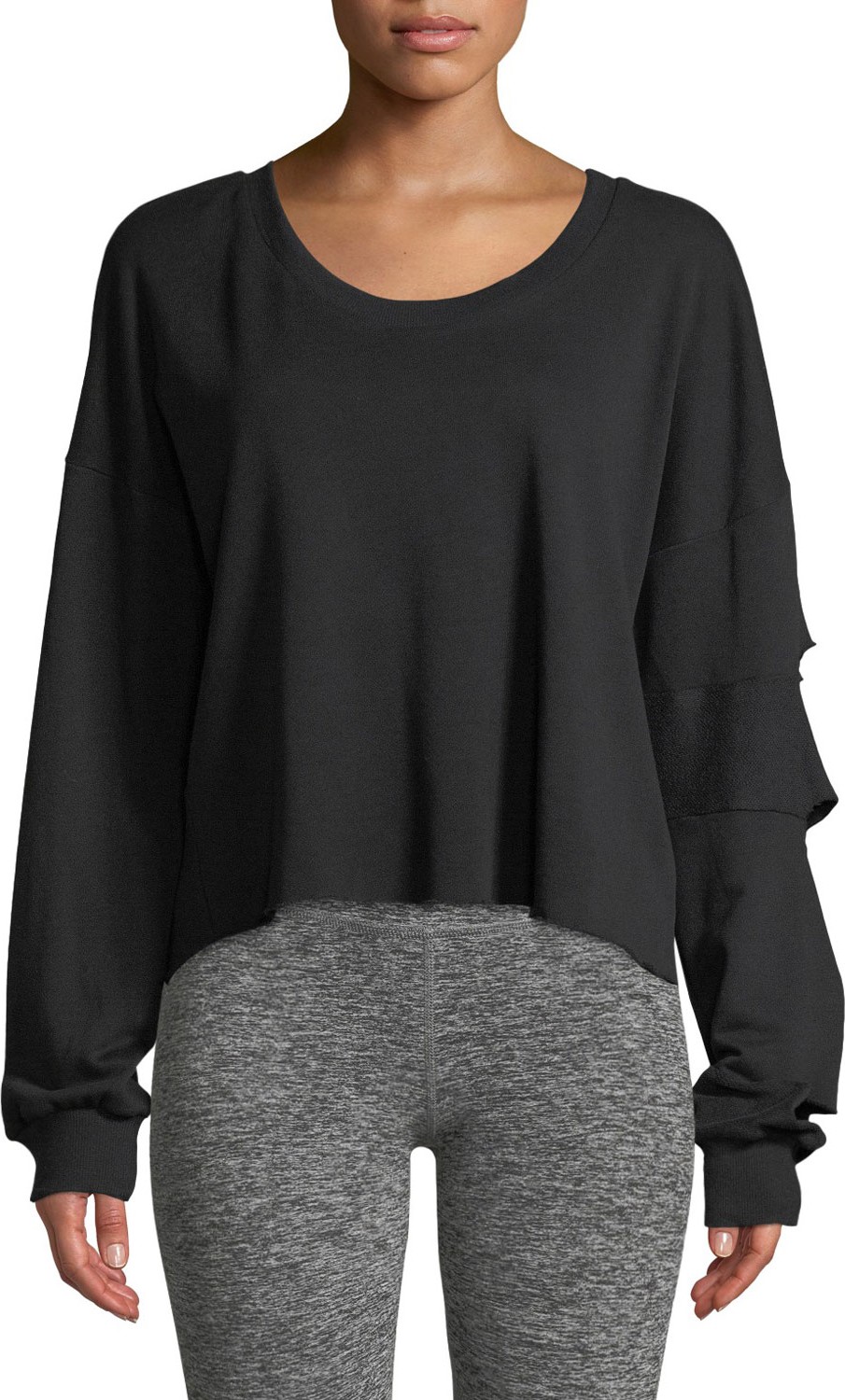 Lanston Slashed-Sleeve Cropped Pullover Sweatshirt