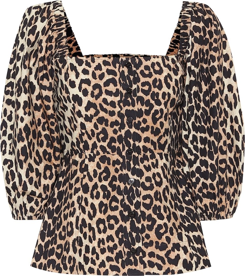 Ganni Leopard-print cotton blouse