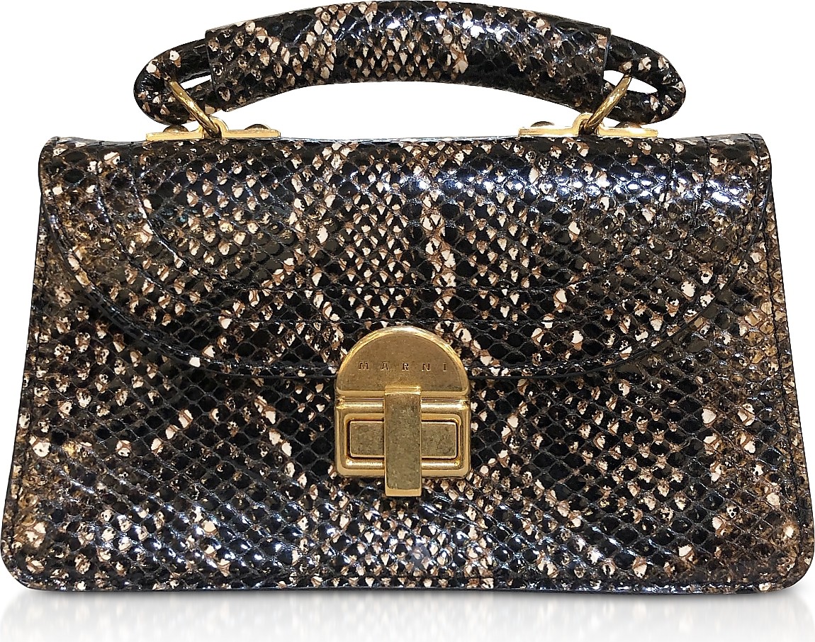 Marni Reptile Printed Leather Juliet Top Handle Bag