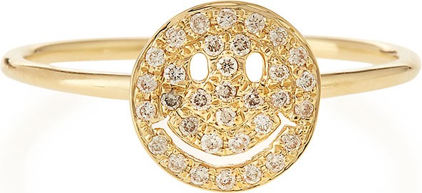 Sydney Evan 14k Gold Happy Face Diamond Ring  Size 6.5