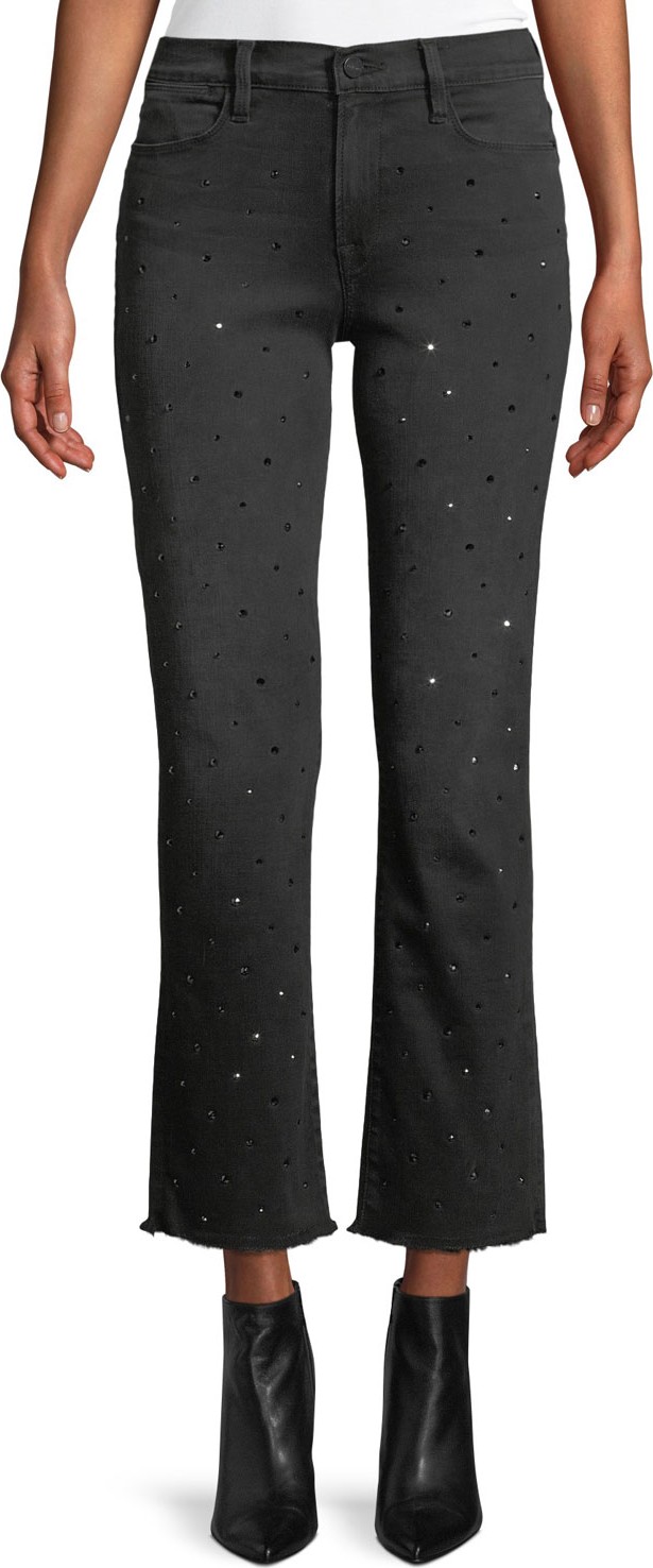 FRAME DENIM Le High Crystal-Stud Straight-Leg Cropped Jeans