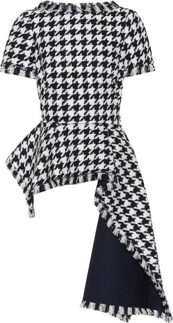 Oscar De La Renta Wool-blend houndstooth top