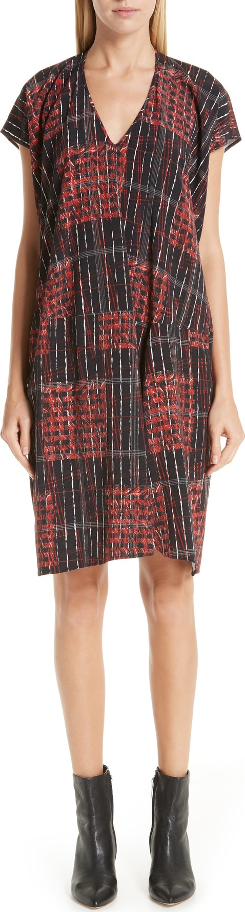 Zero + Maria Cornejo Plaid Stretch Silk Dress