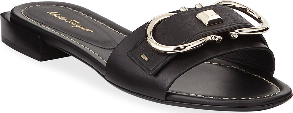 Salvatore Ferragamo Solar Logo Gancini Slide Sandals