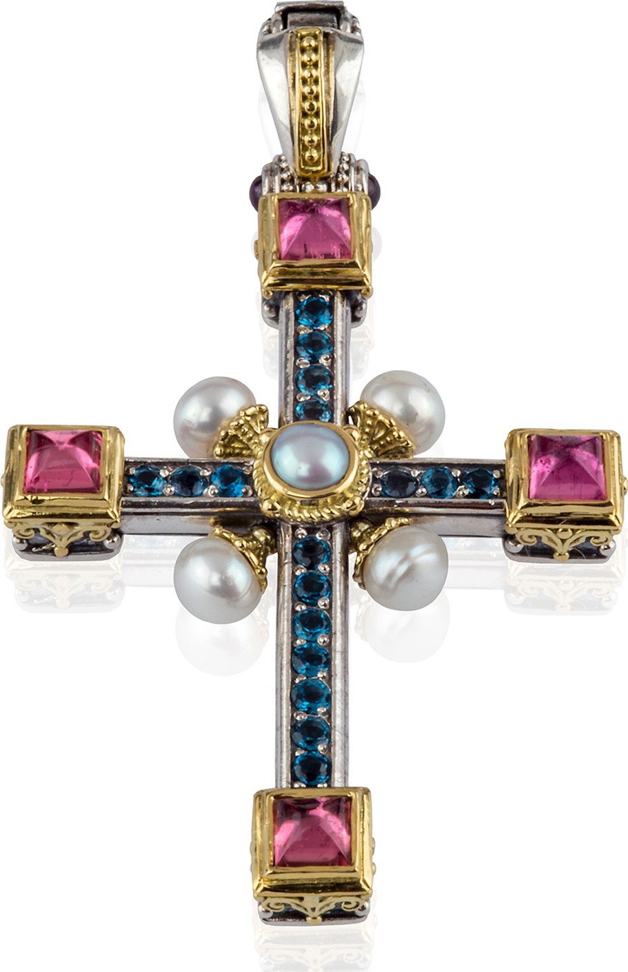 Konstantino Multi-Stone & Pearl Cross Pendant