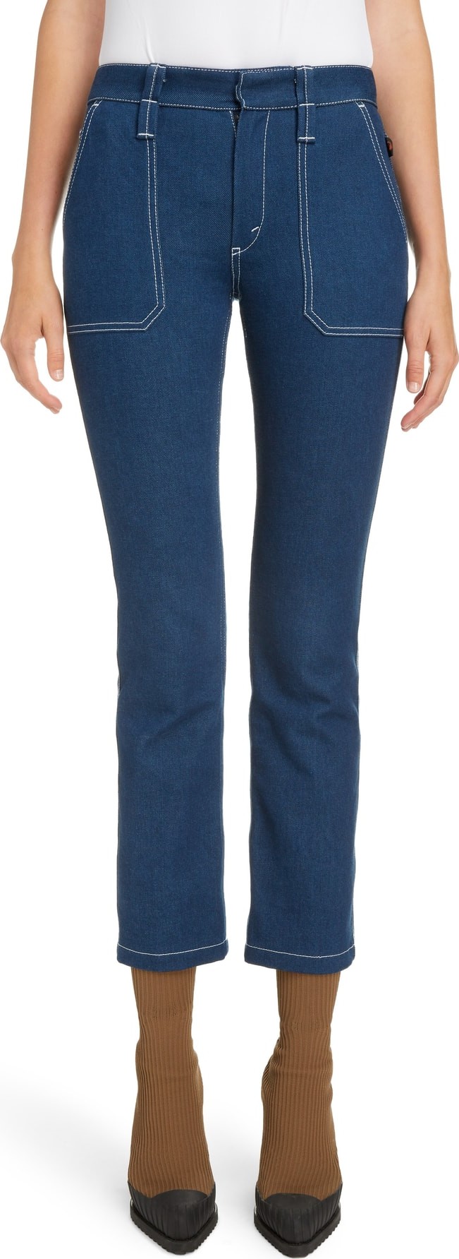 Chloe Circle Stitch Crop Straight Leg Jeans