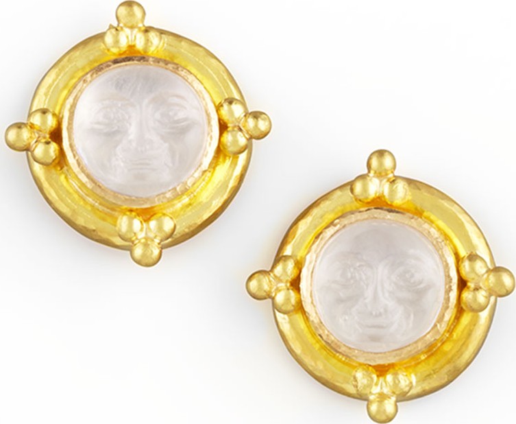 Elizabeth Locke Man-in-the-Moon Intaglio Stud Earrings, Crystal