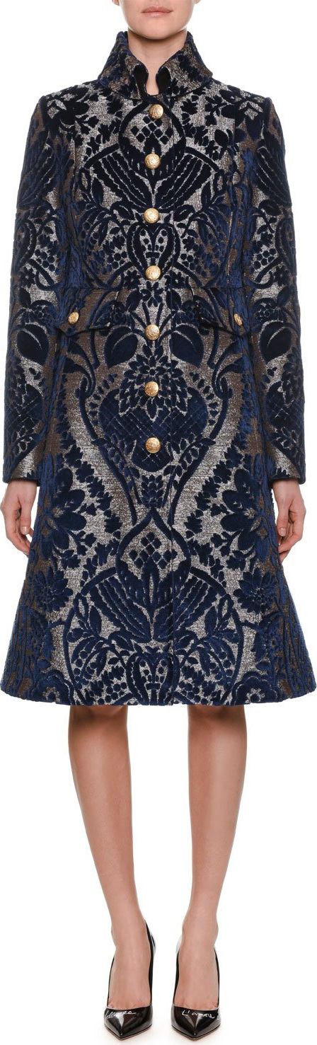 Dolce & Gabbana Single-Breasted Button-Front Velvet Damask Jacquard Coat