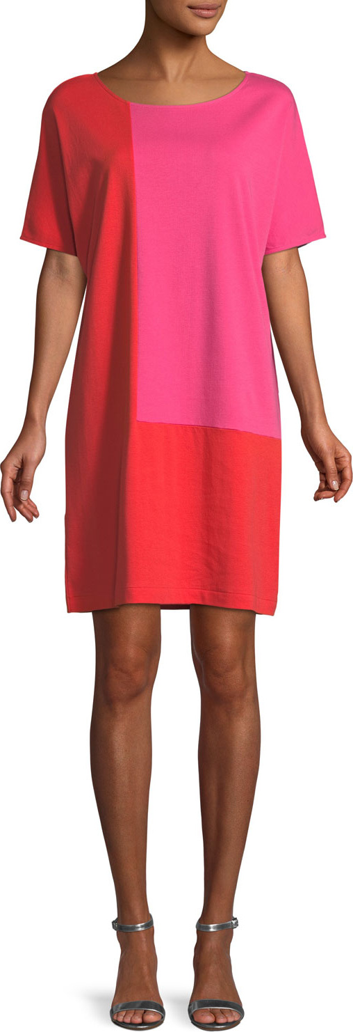 Joan Vass Short-Sleeve Colorblock Dress