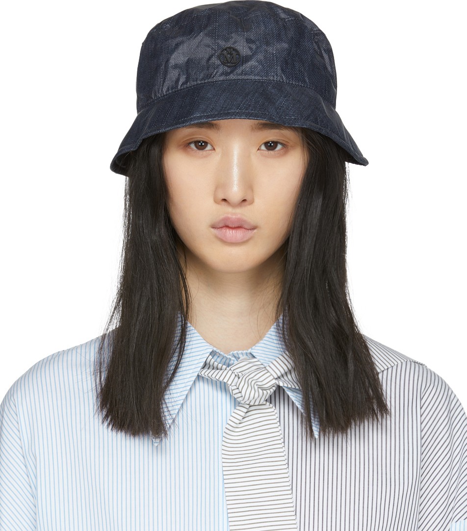 Maison Michel Navy Denim Effect Malo Bucket Hat