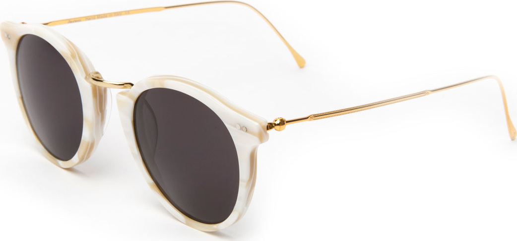 Illesteva Round Acetate & Steel Sunglasses, Beige
