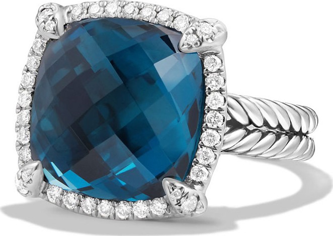 David Yurman 14mm Châtelaine Hampton Blue Topaz Ring with Diamonds