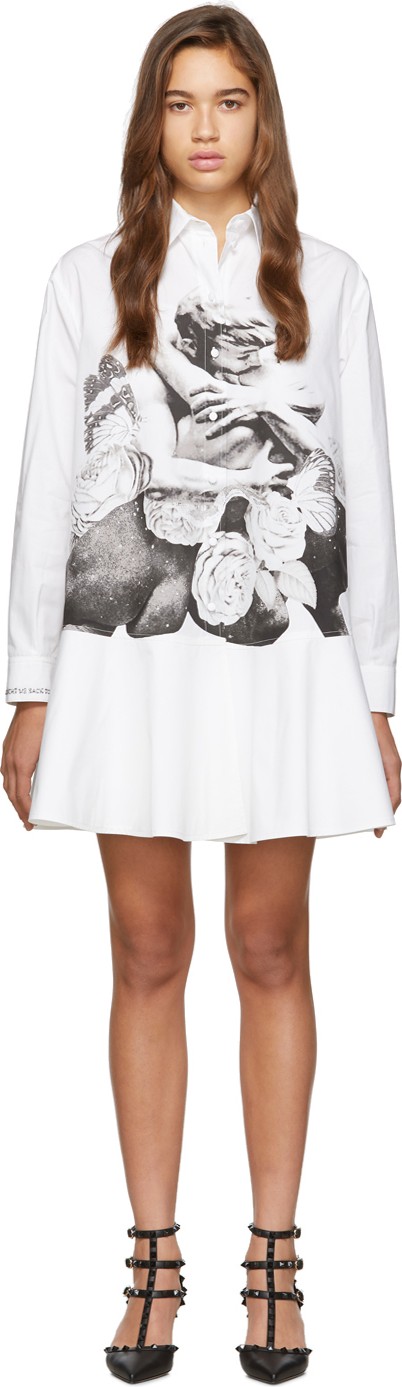 Valentino White Poplin Graphic Lovers Shirt Dress
