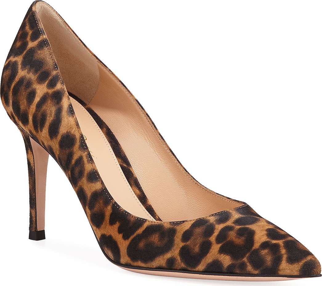 Gianvito Rossi Gianvito 85 Leopard Suede Point-Toe Pumps