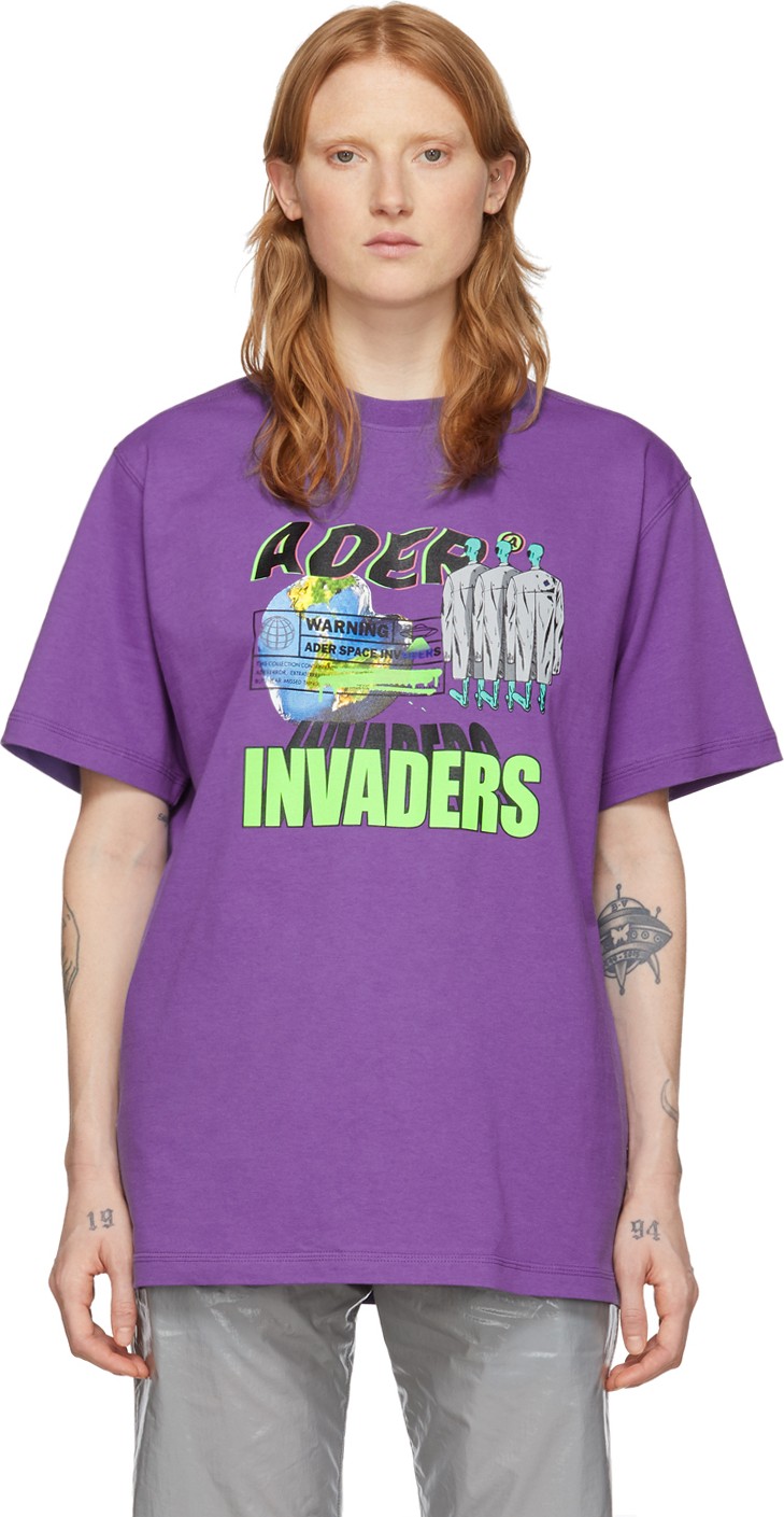 ADER error Purple 'Invaders' T-Shirt