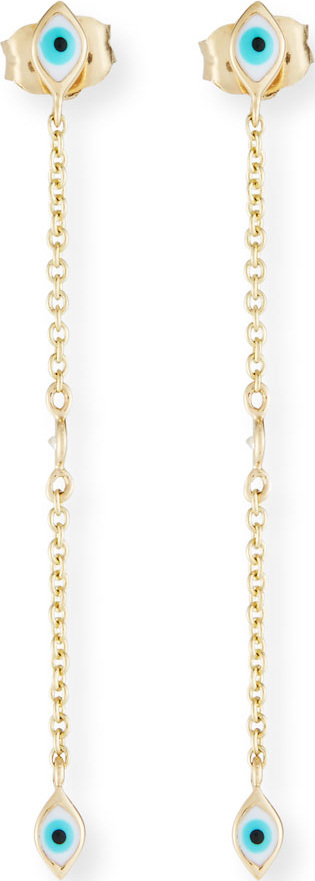 Sydney Evan 14k Gold Linear Enamel Evil Eye Drop Earrings