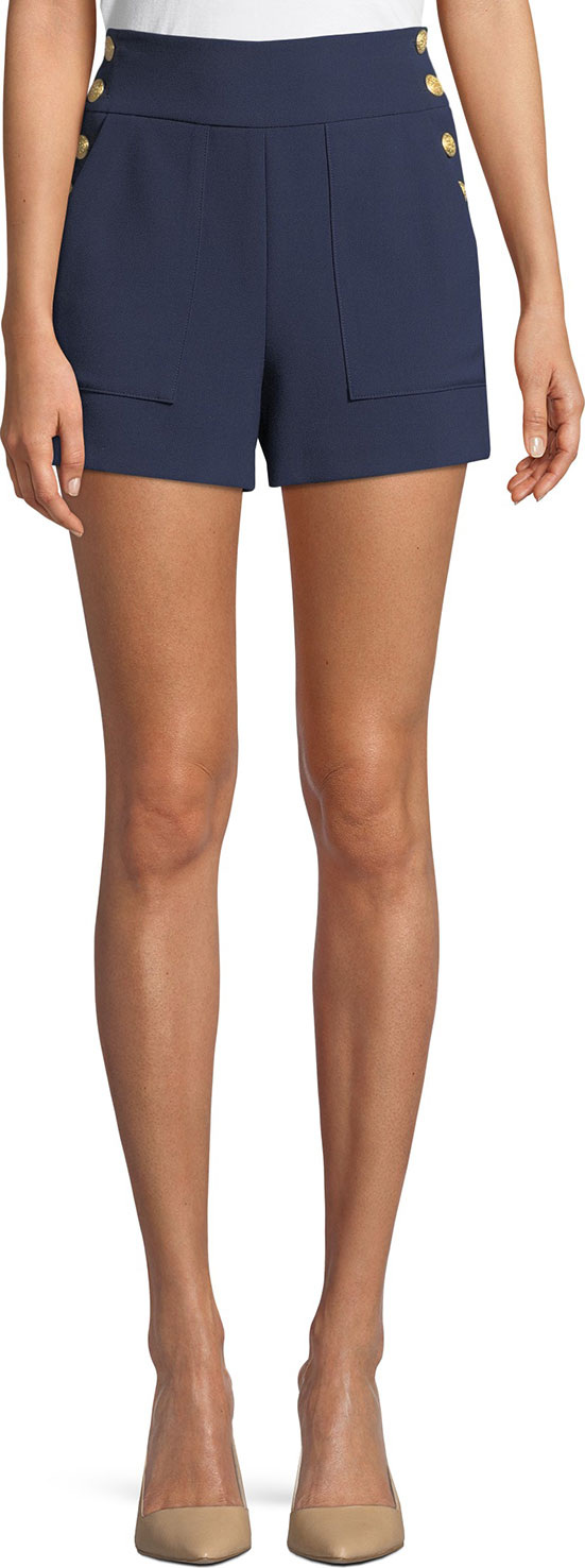 Alice + Olivia Donald High-Waist Side-Button Woven Shorts