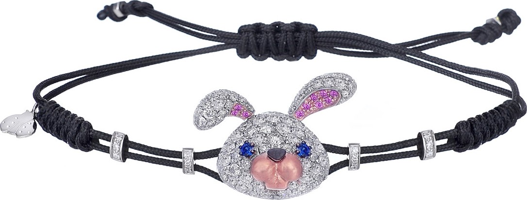 Pippo Perez 18k White Gold, Diamond & Sapphire Toy Rabbit Pull-Cord Bracelet