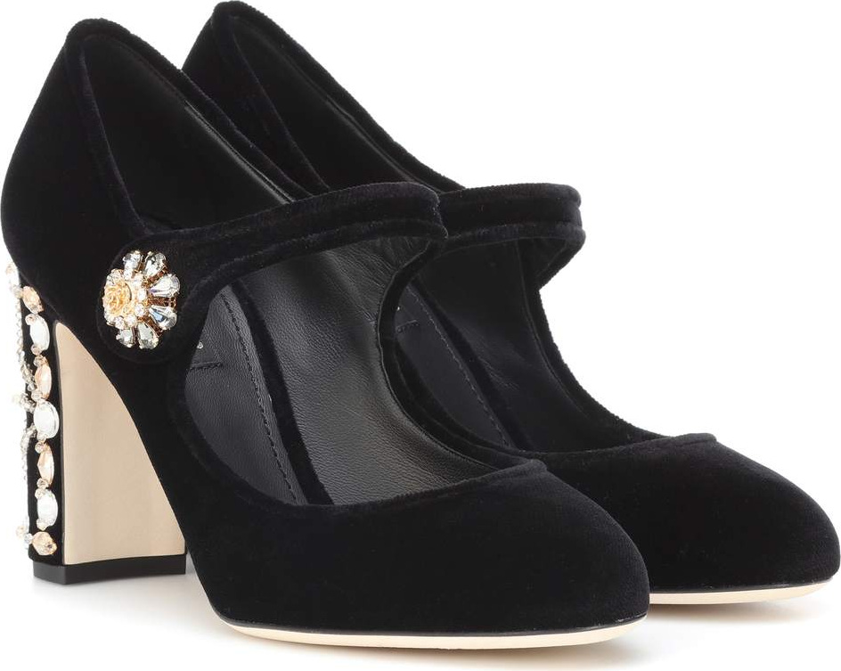 Dolce & Gabbana Embellished velvet Mary Jane pumps
