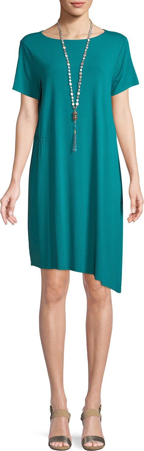 Eileen Fisher Ballet-Neck Asymmetric-Hem Jersey Dress