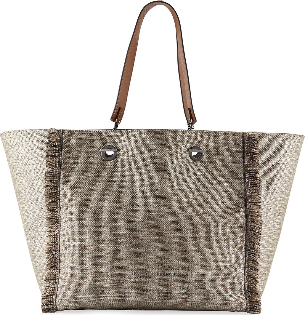 Brunello Cucinelli Large Shiny Canvas Reversible Shopper Tote Bag