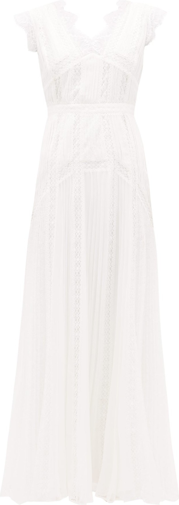 Self Portrait V-neck lace-panel pleated chiffon dress