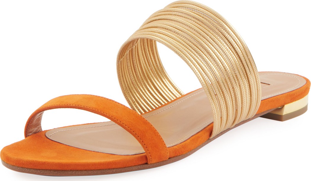 Aquazzura Metallic Two-Tone Flat Slide Sandals