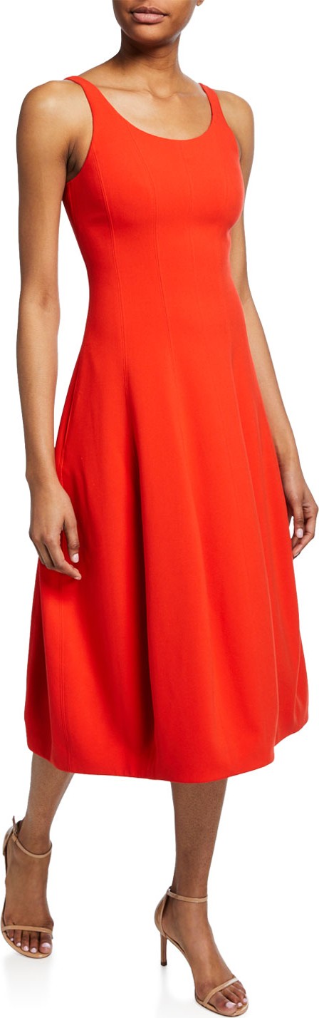 HALSTON HERITAGE Scoop-Neck Sleeveless Fit-&-Flare Midi Dress