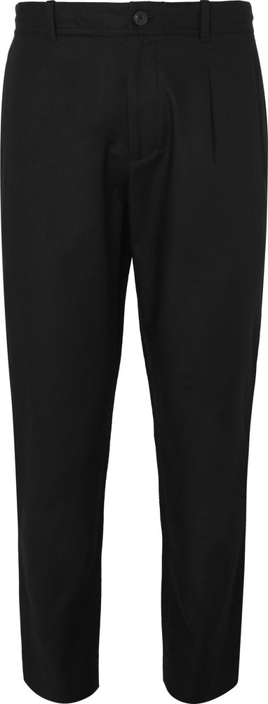 Club Monaco Black Slim-Fit Pleated Cotton-Twill Trousers