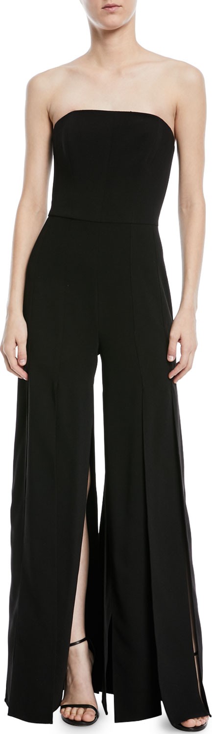 HALSTON HERITAGE Strapless Strips Jumpsuit