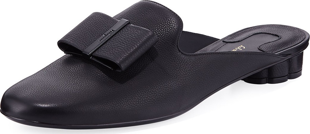 Salvatore Ferragamo Sciacca Pebbled Leather Mule with Bow