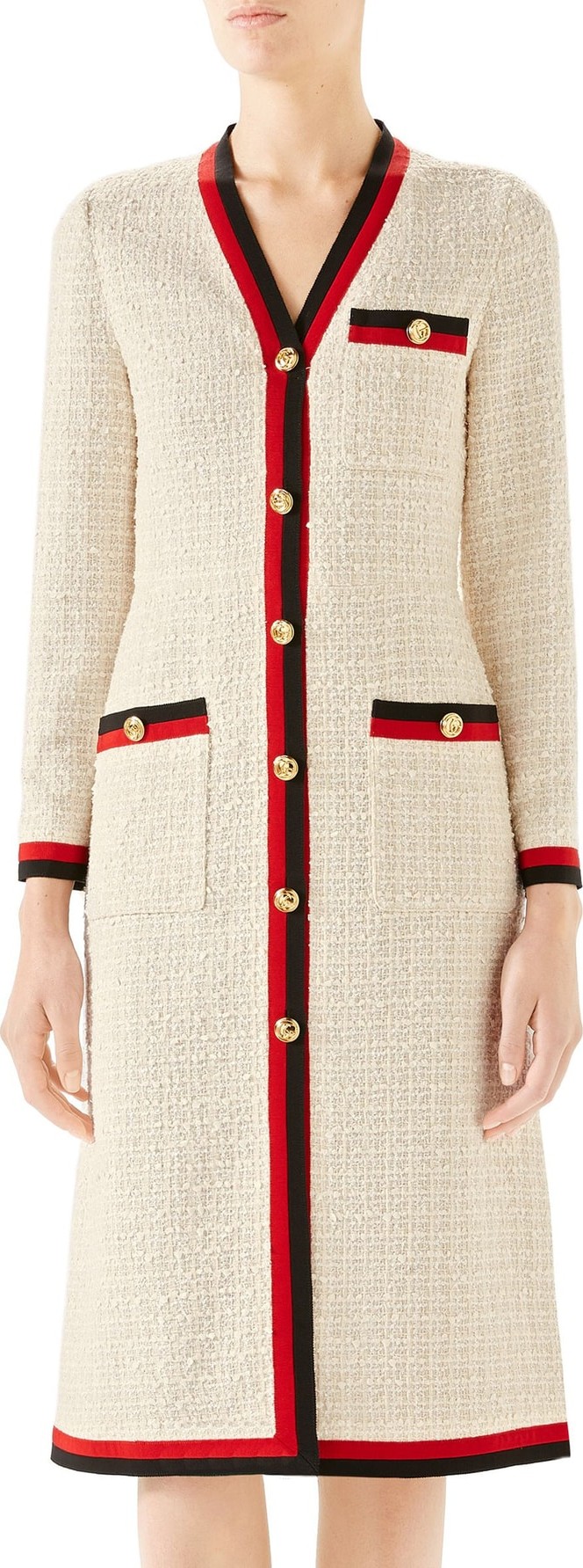 Gucci Ribbon Trim Tweed Dress
