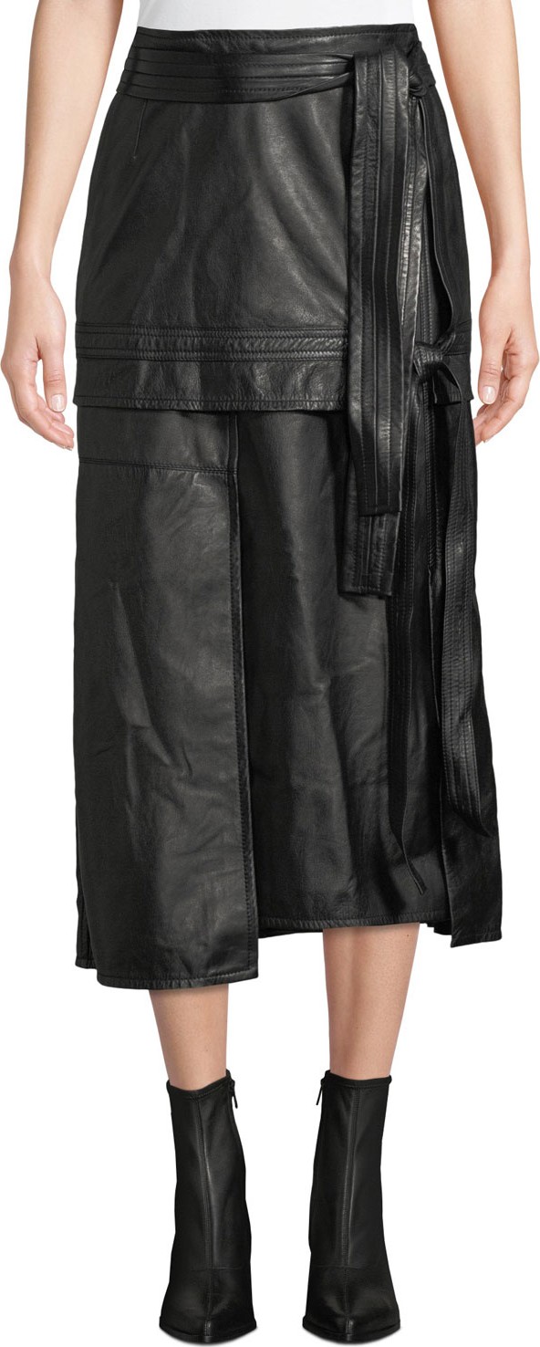 3.1 Phillip Lim Leather Patchwork Skirt with Front TIe