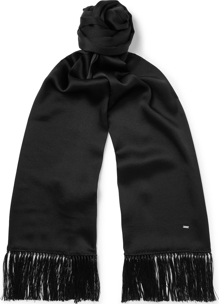 Saint Laurent Fringed Silk Scarf