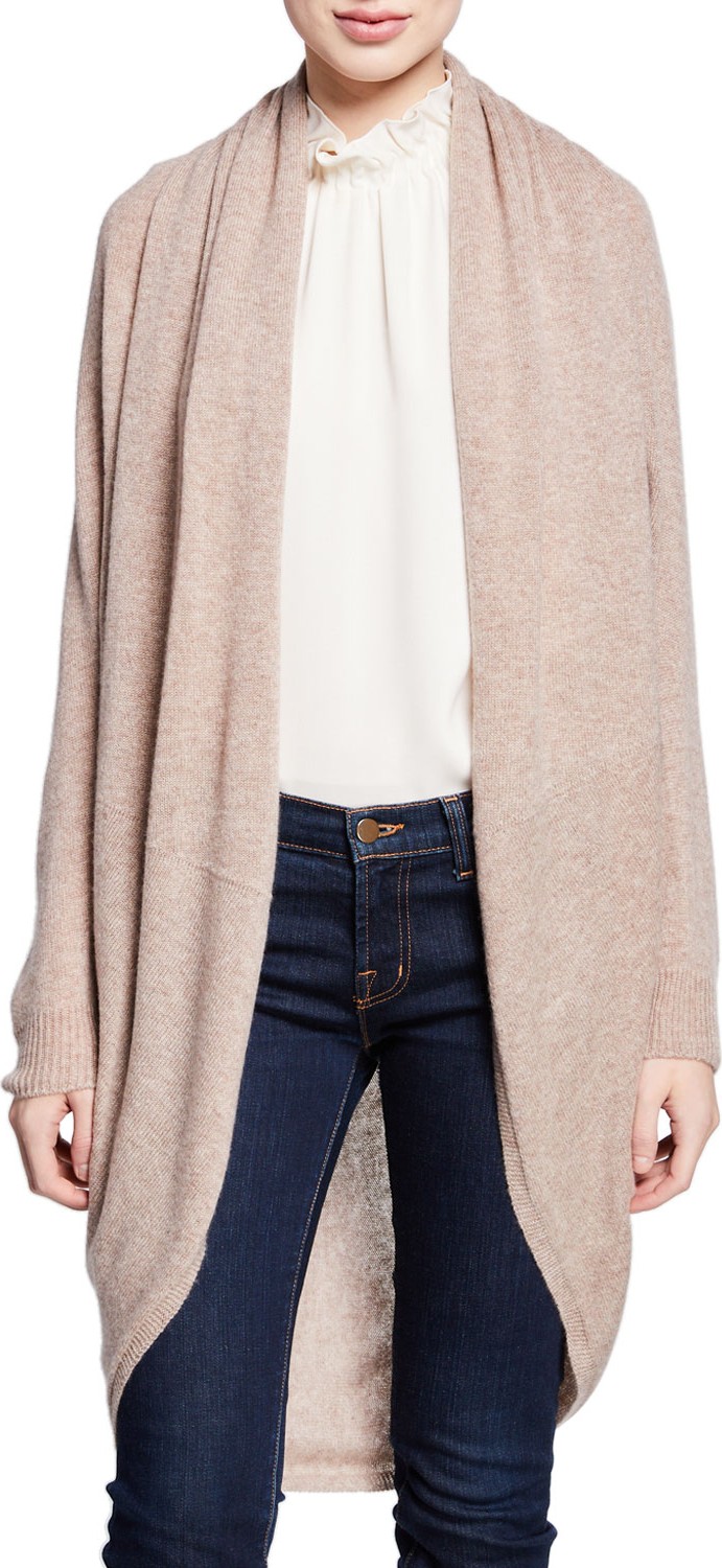 Theory Curved-Hem Open-Front Long Cashmere Cardigan
