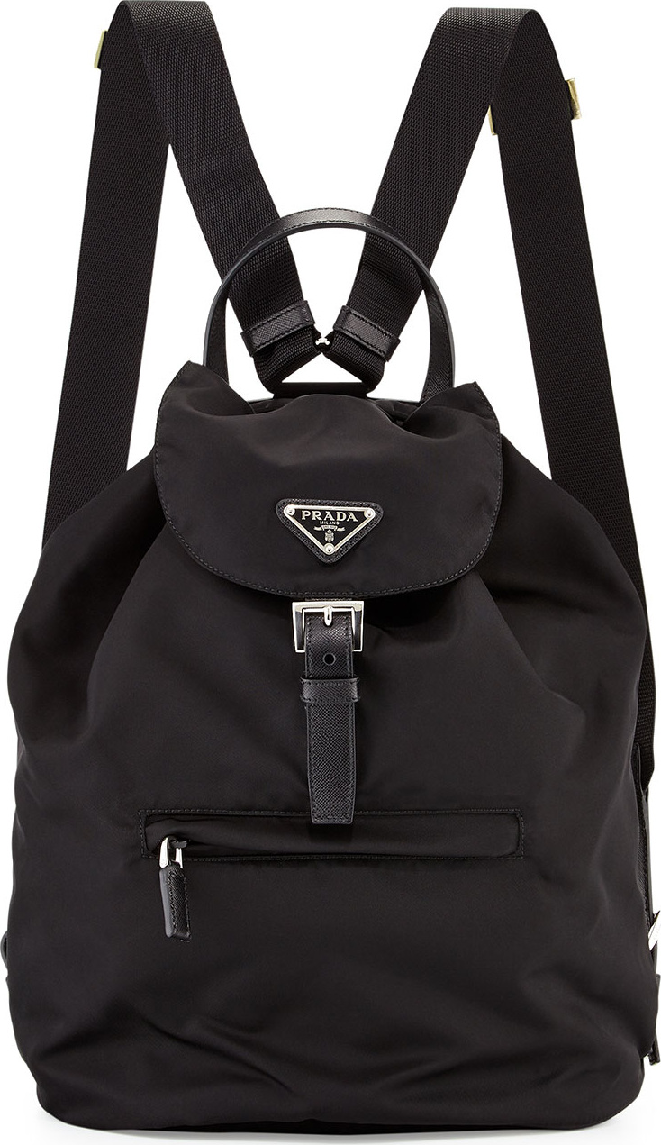 Prada Nylon Flap-Top Backpack, Black (Nero)