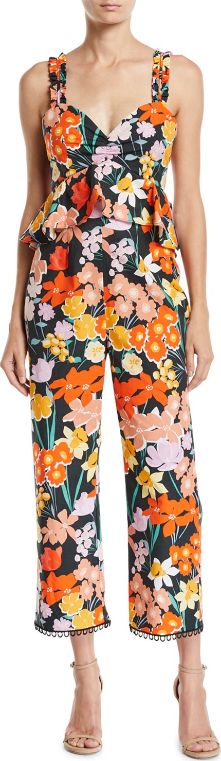 Saylor Sleeveless Floral-Print Poplin Jumpsuit