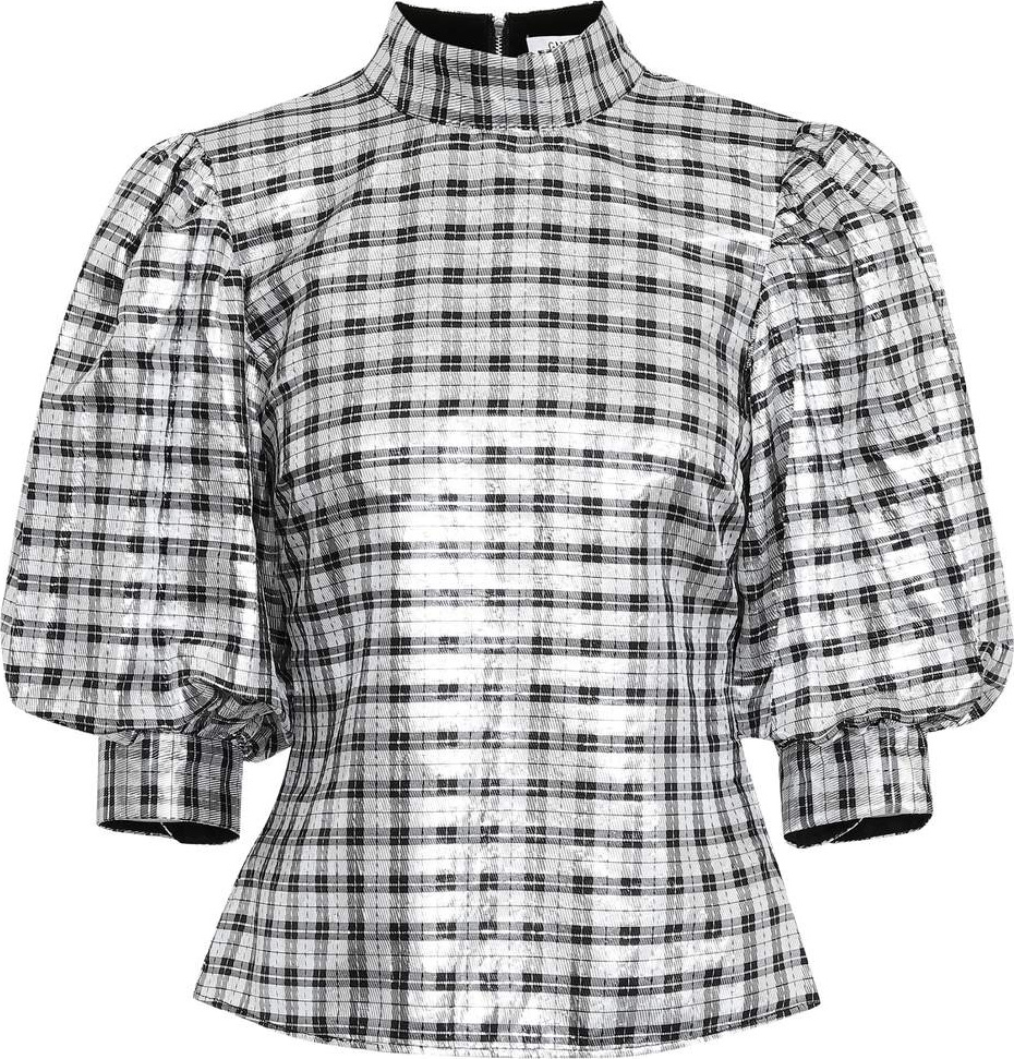 Ganni Lagarde metallic silk-blend blouse
