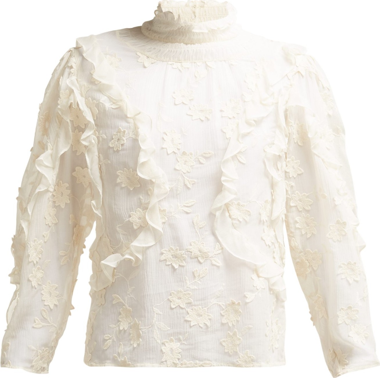 Rebecca Taylor Ruffled floral-appliqué cotton-blend blouse