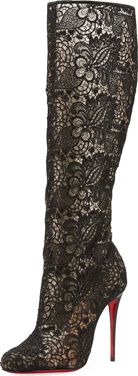 Christian Louboutin Tennissima Net Lace Red Sole Boot, Black
