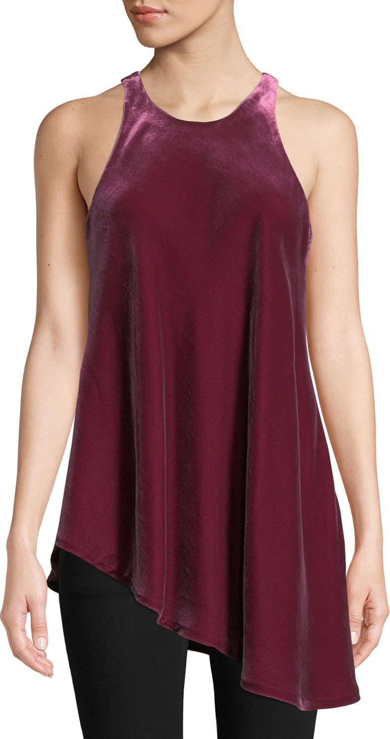 Cinq A Sept Dylan Velvet Asymmetric Draped Racerback Tank Top