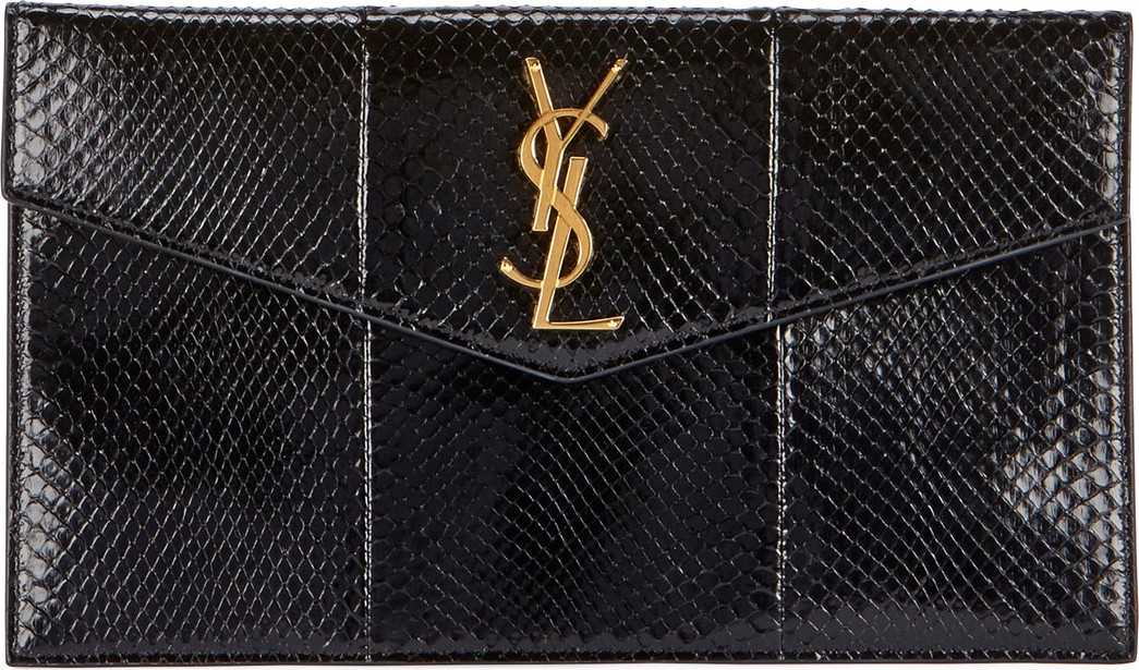 Saint Laurent V-Flap YSL Monogram Python Pouch Clutch Bag
